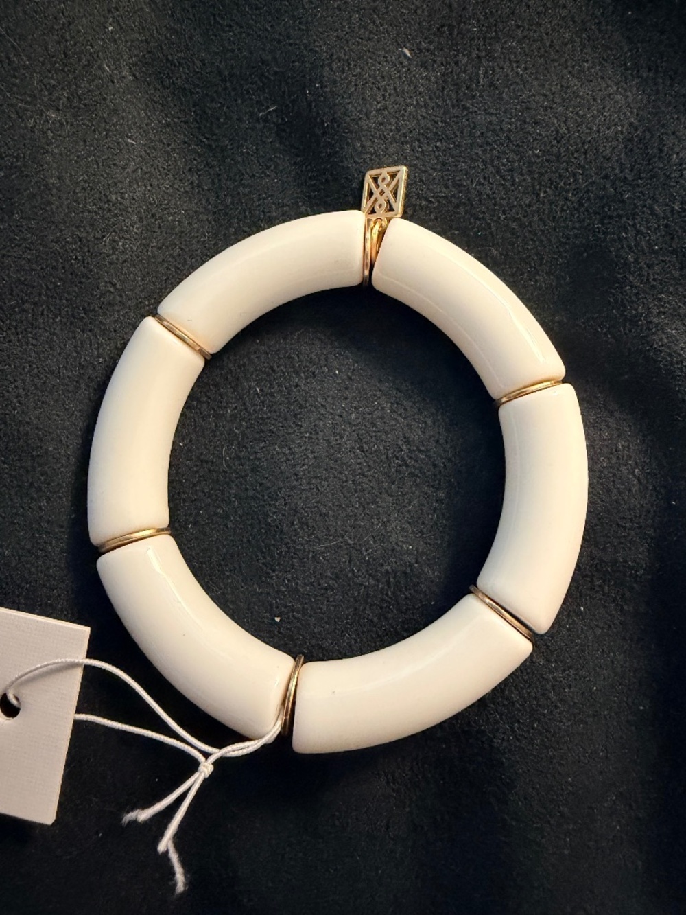 Stretch white enamel with gold accent bracelet